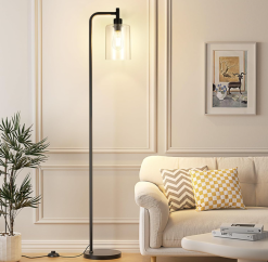 Black Industrial Floor Lamp with Clear Glass Shade, LED Bulb Compatible & Foot Switch