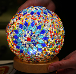 Tiffany-Inspired Mosaic Glass Table Lamp, Bohemian Lamp with Wood Base