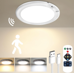 LED Ceiling Light with Motion Detection & Rechargeable Battery, Remote Control