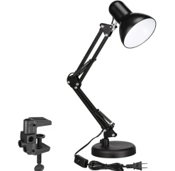 Clamp-On Metal Desk Lamp with Adjustable Swing Arm and Gooseneck